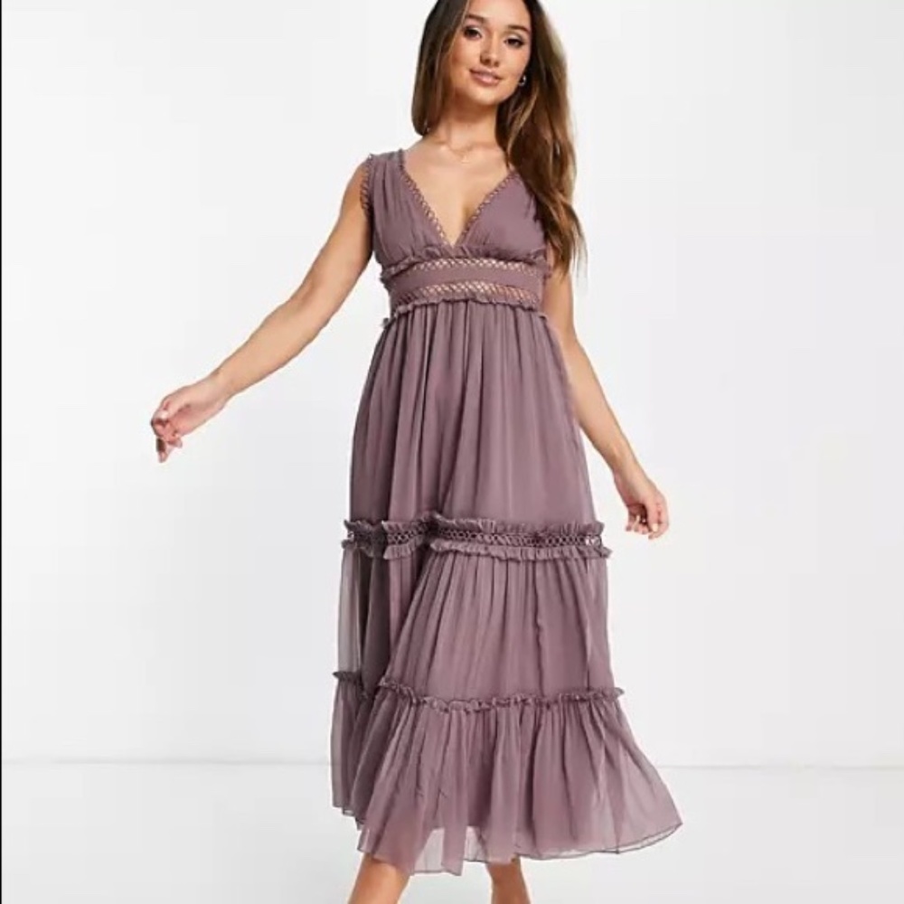 NWT Asos Mauve Lace Insert Midi Dress